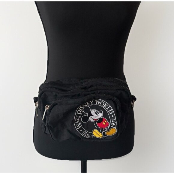 VTG Disney World 2 In 1 Fanny Pack / Crossbody Bag Purse Black Unisex Trip Parks - Picture 3 of 13